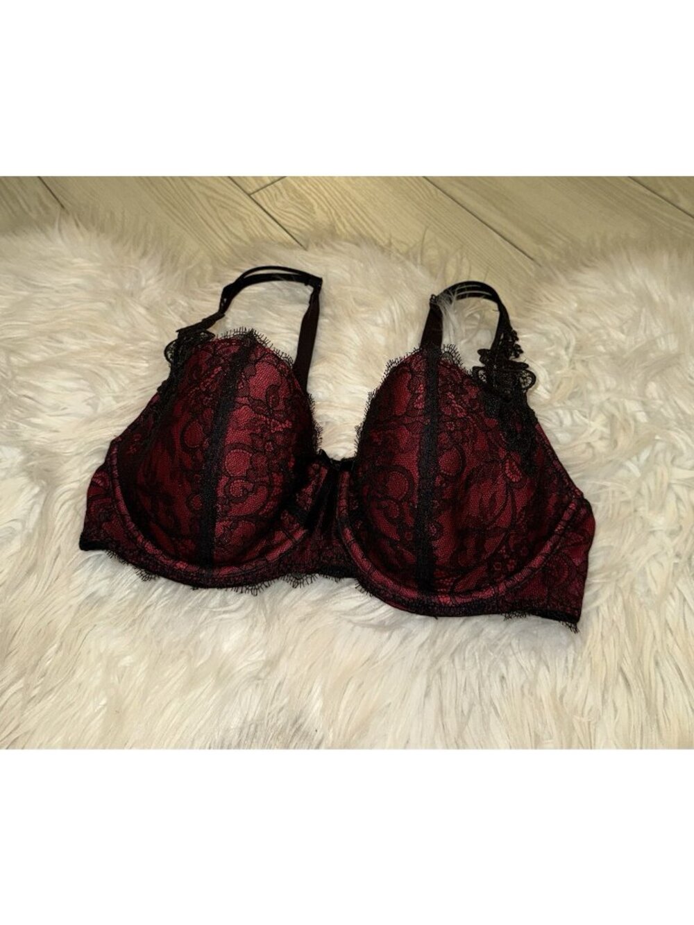Couture by Cabernet Lace Balconette Bra Lightly Lined UW Womens 36D Red 50661